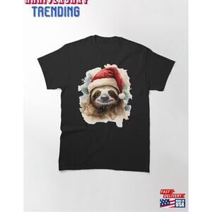 Watercolor Sloth With Santa Hat Classic Tshirt